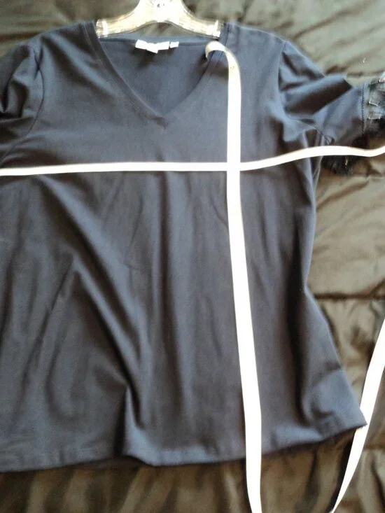 Women's Navy Blue V-Neck Top-Frill Sleeves - Picture 4 of 4